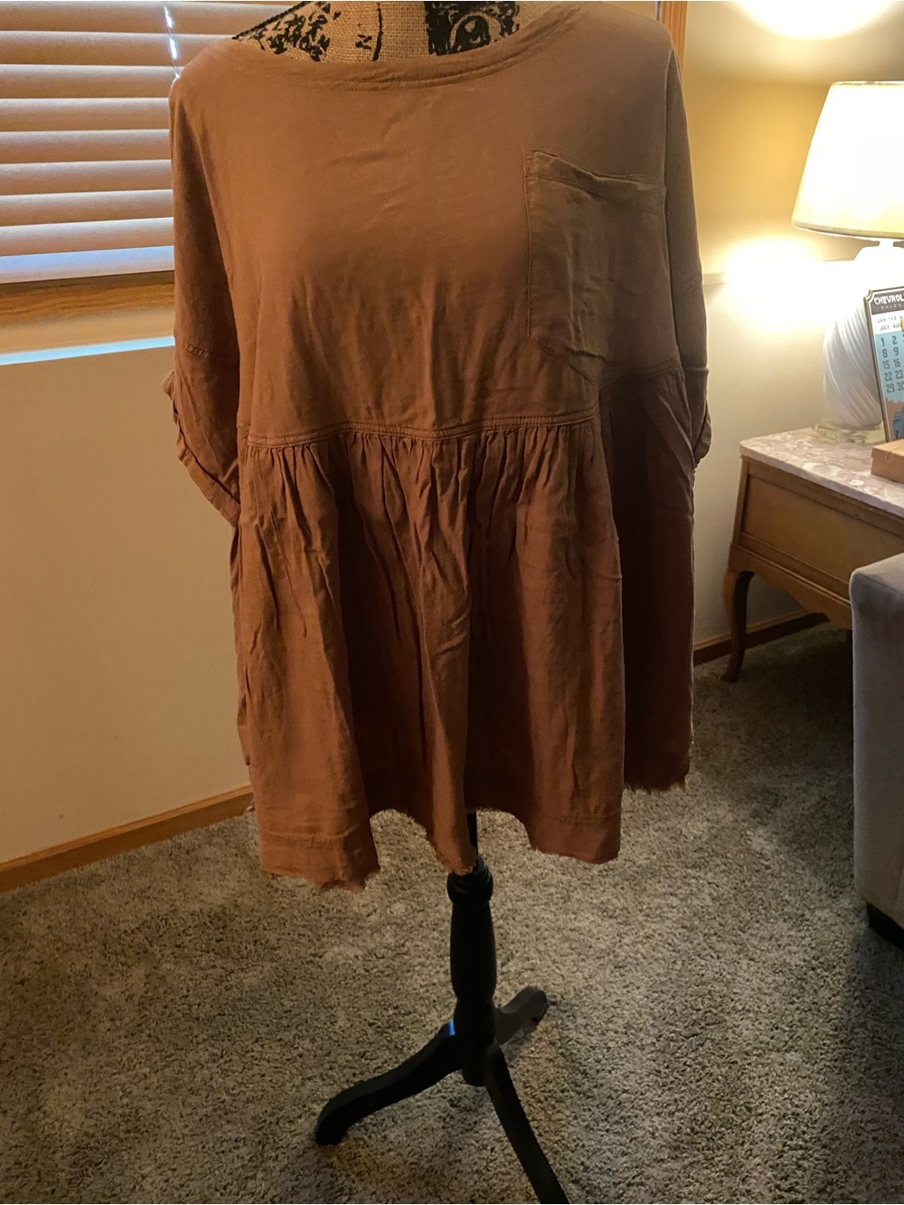 Free People Rust Brown Peasant Tunic with Pocket